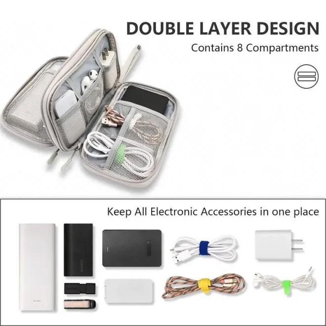 Travel Cable Organizer, Double Layers Portable Waterproof Pouch, Electronic Accessories Storage Case for Cable, Cord, Charger, Phone, Earphone