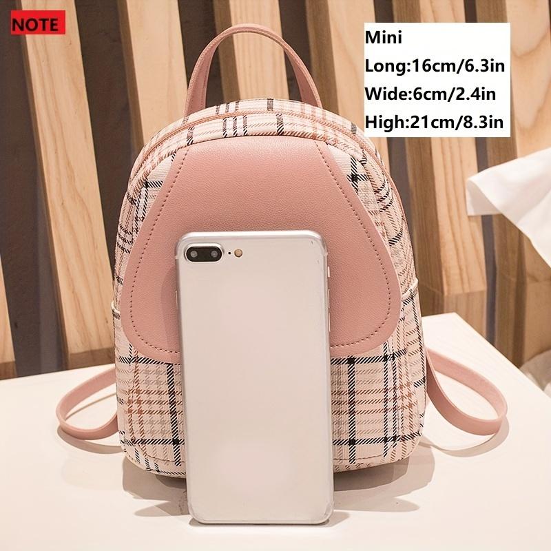 Plaid Backpack With Adjustable Straps, Cute Small Backpack, Zipper Casual Shoulder Bag, Mobile Casual Phone Bag, Lipstick Bag, Key Bag