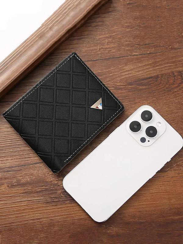 Men's Casual Plain Pu Leather Short Wallet, Plaid Textured Business Card Holder, Boys Daily Use Bifold Wallet for Birthday Gift, Casual Trendy Versatile High-quality Daily Wallet