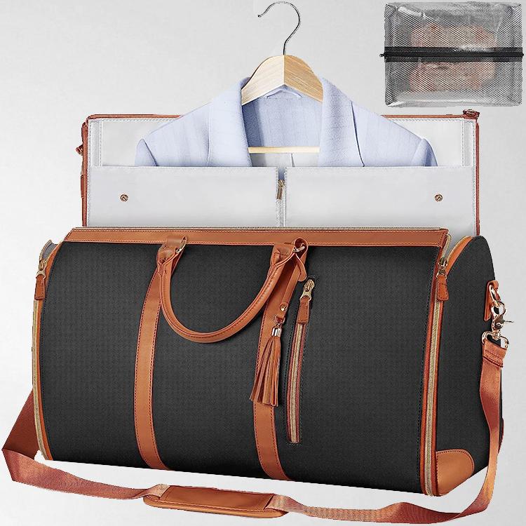 Large-Capacity Portable Foldable Travel Bag with Shoe Pouch - Leather Garment Bag for Travel - 2 in 1 Hanging Suitcase Duffle Bag - Gifts for Travel