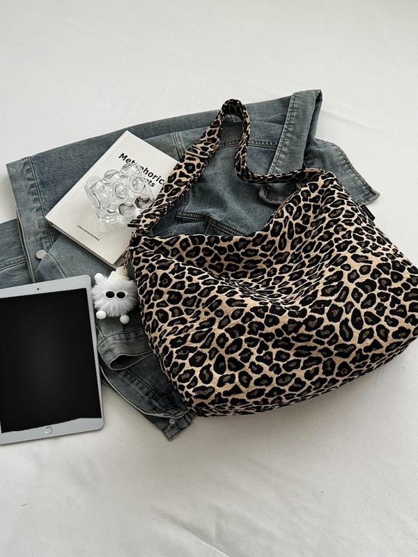 Leopard Pattern Shoulder Bag with Cute Charm, Large Capacity Zipper Shoulder Bag for Work & School, Trendy All-match Bag for Teen Girl Women College Student Perfect for Office, College, Work, Business, Commute, The Tote Bag