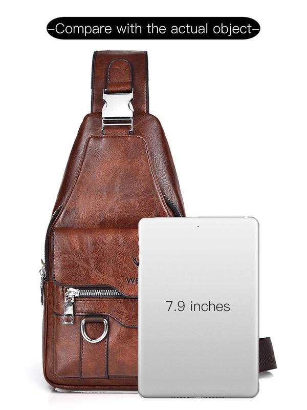 Men's Business Solid Color Zipper Chest Bag & Card Holder Set , Casual Pu Leather Crossbody Bag with Adjustable Strap & Wallet, Trendy Versatile High-quality Daily Commuting Bag Set