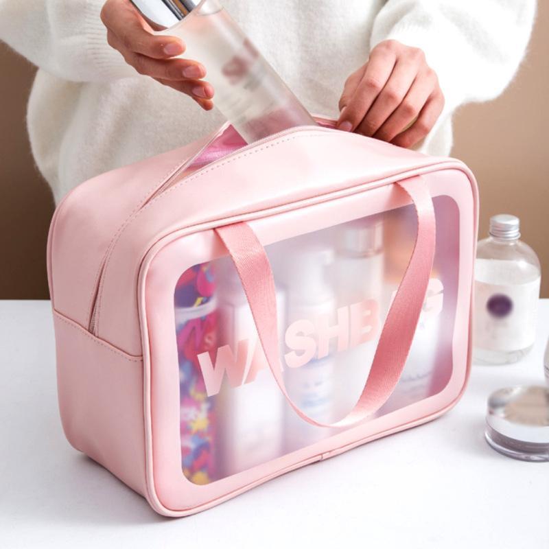 Portable Makeup Bag, 1 Count Large Capacity Travel Cosmetic Storage Bag, PVC Waterproof Toiletry Bag