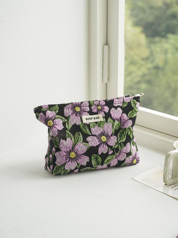 Floral Pattern Makeup Bag, Large Cosmetic Storage Bag for Summer, Travel Essentials, Portable Makeup Organizer Pouch, Versatile Skincare Storage Bag