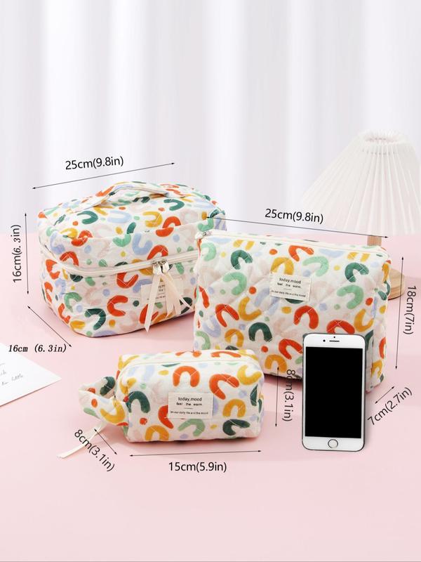 Colorful Geometric Pattern Makeup Bag Set, Large Capacity Cosmetic Storage Bags, Portable Cosmetic Organizer Pouch, Zipper Makeup Storage Bag