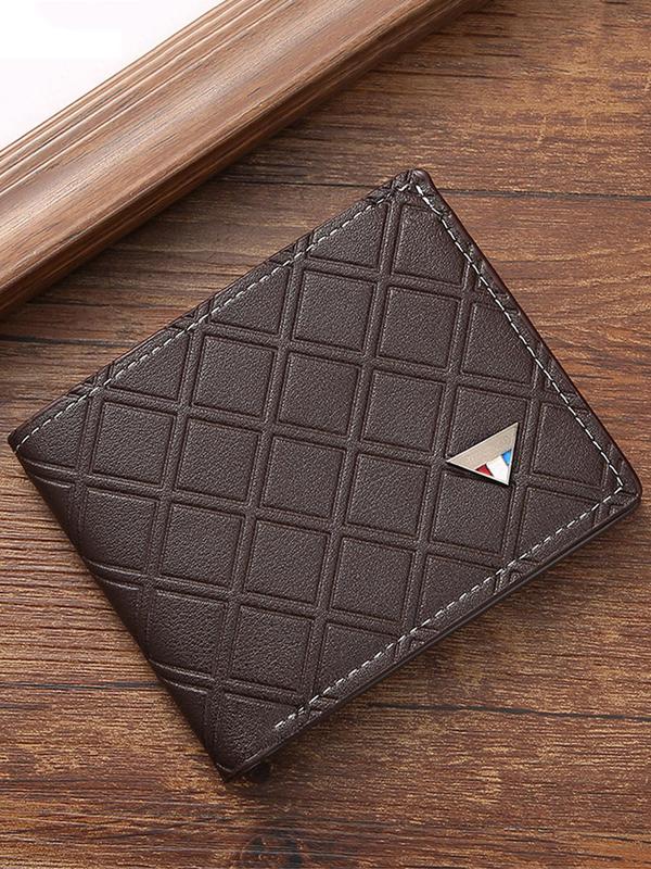 Men's Casual Plain Pu Leather Short Wallet, Plaid Textured Business Card Holder, Boys Daily Use Bifold Wallet for Birthday Gift, Casual Trendy Versatile High-quality Daily Wallet