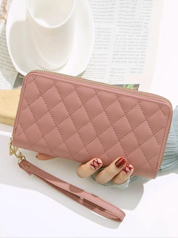 Black Friday Trends Women's Solid Color Long Wallets for Women, Minimalist Argyle Quilted Wallet, Fashion Rhombus Embossed Zipper Design Card Holder