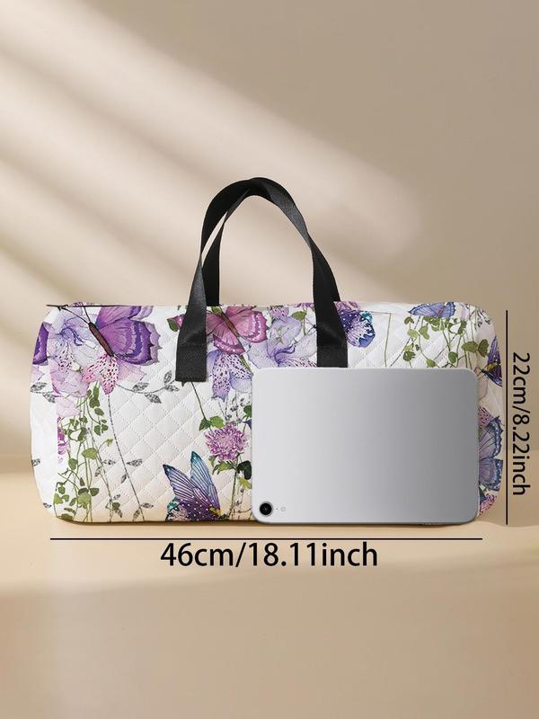 Floral & Butterfly Pattern Duffle Bag, Large Capacity Travel Bag, Portable Overnight Bag, Fashionable Travel Bag for Women & Men