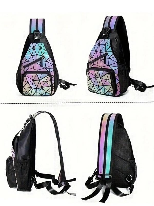 Fashionable Geometric Pattern Flash Display Fanny Pack, Casual Versatile Zipper Backpack for Women & Men, Trendy All-match Sling Bag for Daily Use