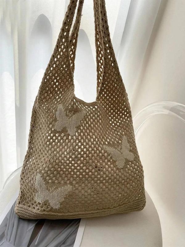 Women's Elegant Y2k Butterfly Design Crochet Tote Bag, Trendy Large Capacity Shoulder Bag, All-match Tote Bag for Daily Use