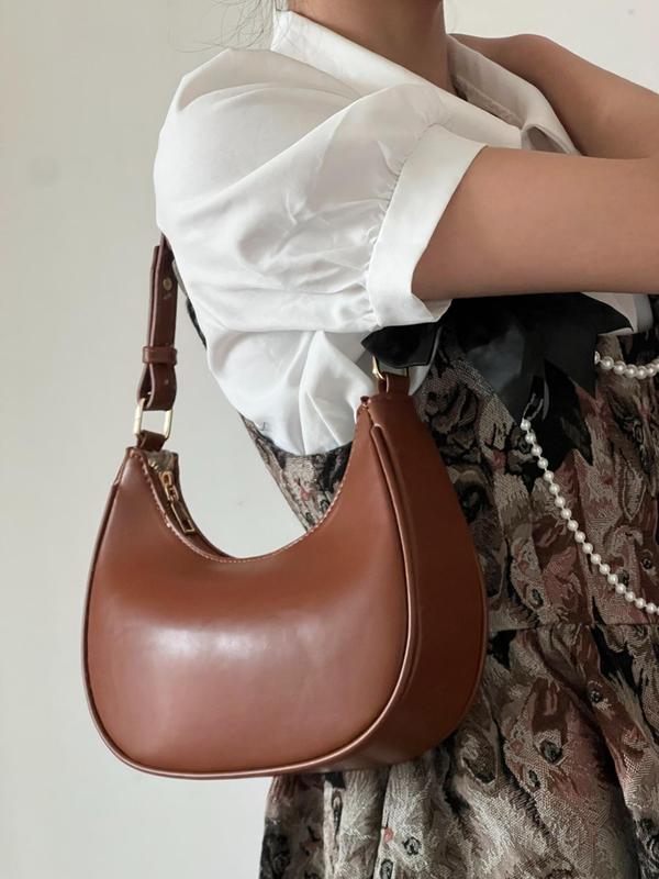 Solid Color Hobo alf Moon Bag for Women, Summer 2024 New Fashionable All-match Underarm Bag for Daily Used, Pu Leather Crossbody Bag for Party, Dating, Back To School Bag, Fall Outfits, Fall Freshness