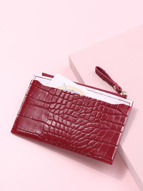 Women's Elegant Plain Crocodile Pattern Zipper Card Holder, Casual Pu Leather Texture Coin Purse, Fashion Versatile Hand Wallet for Daily Use