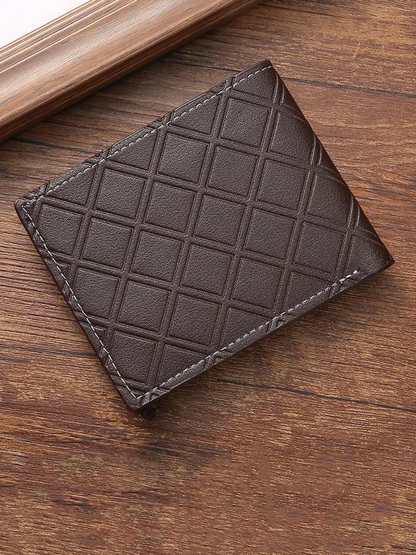 Men's Casual Plain Pu Leather Short Wallet, Plaid Textured Business Card Holder, Boys Daily Use Bifold Wallet for Birthday Gift, Casual Trendy Versatile High-quality Daily Wallet