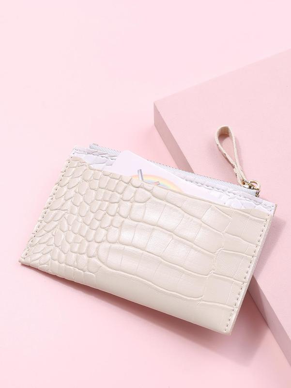 Women's Elegant Plain Crocodile Pattern Zipper Card Holder, Casual Pu Leather Texture Coin Purse, Fashion Versatile Hand Wallet for Daily Use