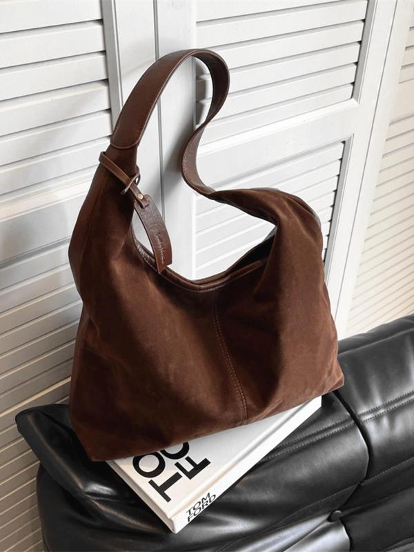 Women's Solid Color Suede Shoulder Bag, 2024 New Style Fashionable Casual Versatile Underarm Bag for Daily Travel Work Commute, Trendy All-match Commuter Bag