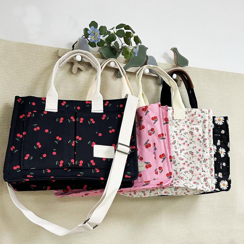 Summer Everything Tote Bag for Women - Daisy Flowret Cherry Pattern Work Bag, Makeup Bag, Everyday Bag - Trendy Versatile Work Tote Bag, Girl Large Beach Bags