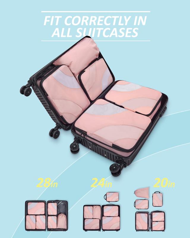 Compression Packing Cubes for travel, BAGSMART 6 Set Travel Packing Cubes for Suitcases, Compression Suitcase Organizers Bag Set & Travel Cubes for Luggage, Lightweight Packing Organizers White Opal