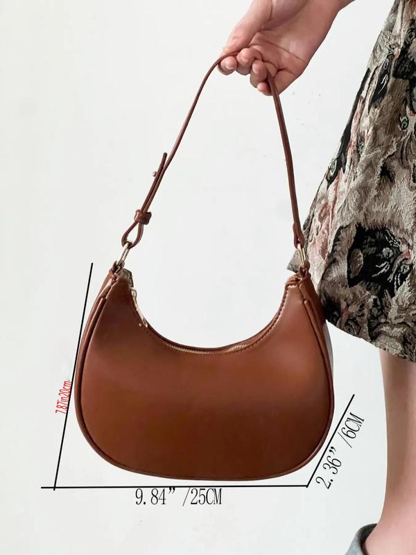 Solid Color Hobo alf Moon Bag for Women, Summer 2024 New Fashionable All-match Underarm Bag for Daily Used, Pu Leather Crossbody Bag for Party, Dating, Back To School Bag, Fall Outfits, Fall Freshness