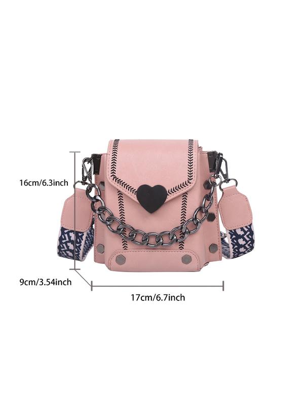 Fashion Chain Decorated Heart Decor Crossbody Bag, Simple Vintage Flap Shoulder Bag for Women, Casual Trendy Versatile High-quality Daily Commuting Bag, Girl Fashionable Shopping Bag, Luxury Designer bag