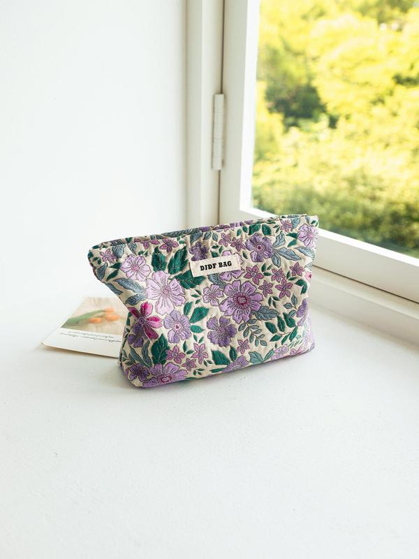 Floral Pattern Makeup Bag, Large Cosmetic Storage Bag for Summer, Travel Essentials, Portable Makeup Organizer Pouch, Versatile Skincare Storage Bag