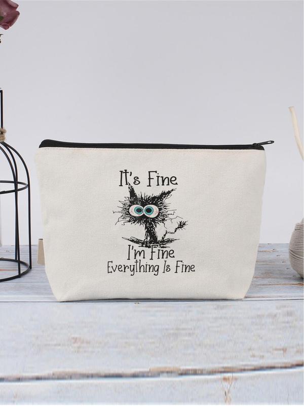 Cartoon Cat Pattern Makeup Bag, Casual Zipper Travel Toiletry Bag for Women & Girls, Funny Cat Cosmetic Bag, Best Gift Idea for Cat Lovers