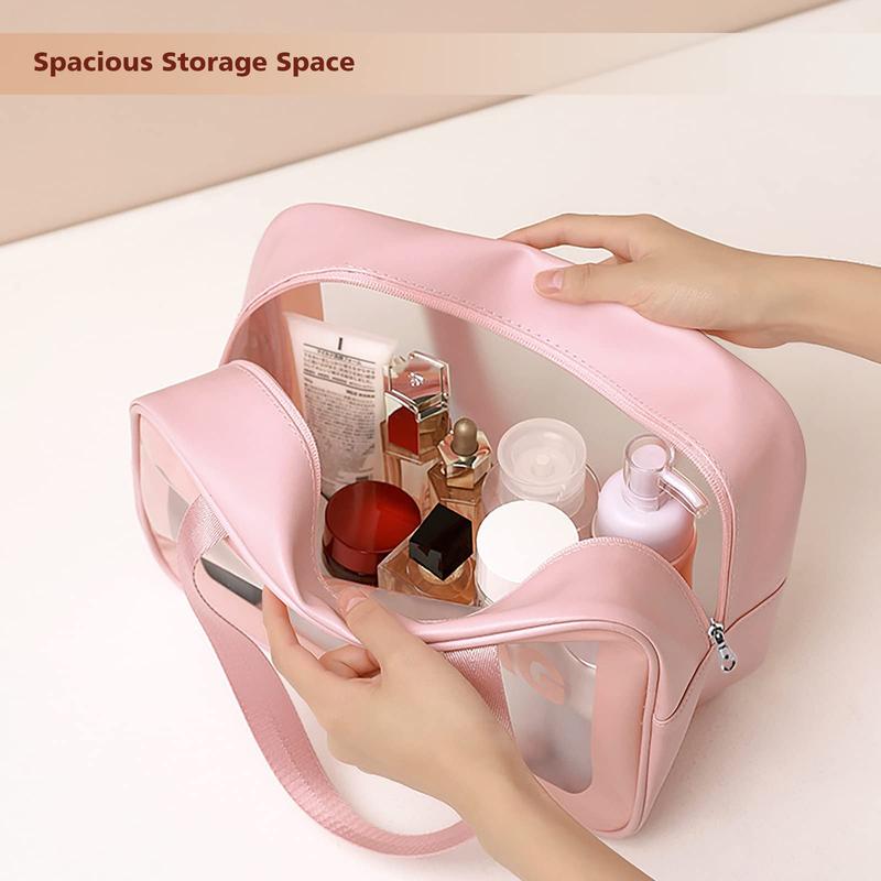 Large Capacity Semi Transparent Toiletry & Makeup Bag, Portable Travel Cosmetic Bag, Multifunctional Bath & Swimming Storage Bag, Christmas Gift