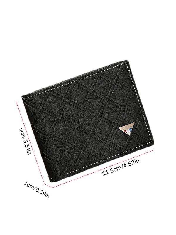 Men's Casual Plain Pu Leather Short Wallet, Plaid Textured Business Card Holder, Boys Daily Use Bifold Wallet for Birthday Gift, Casual Trendy Versatile High-quality Daily Wallet