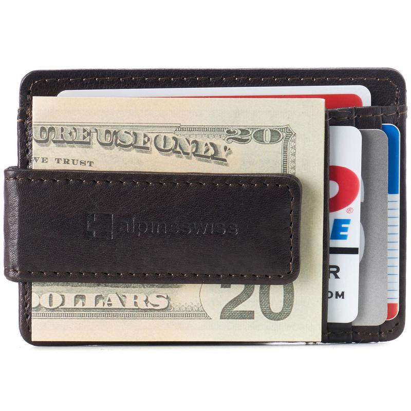 Alpine Swiss Harper Mens RFID Slim Money Clip Front Pocket Wallet Minimalist Leather ID Card Holder