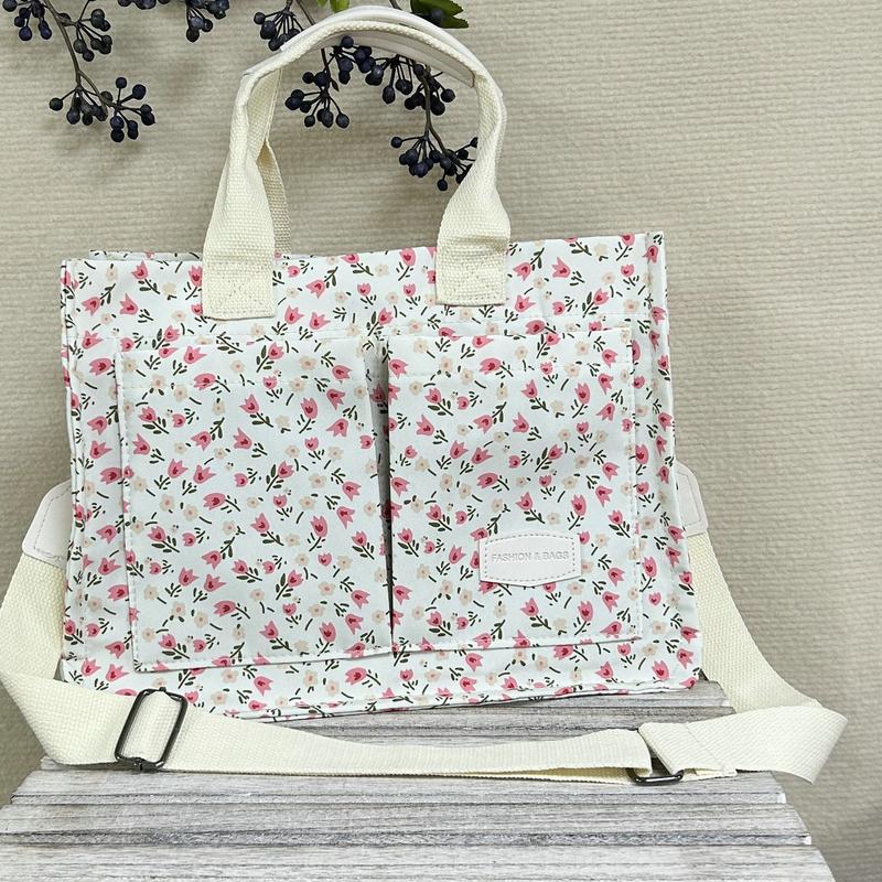 Summer Everything Tote Bag for Women - Daisy Flowret Cherry Pattern Work Bag, Makeup Bag, Everyday Bag - Trendy Versatile Work Tote Bag, Girl Large Beach Bags