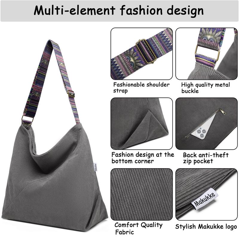 Makukke Tote Bag Women Summer 2024 Fashion Bag Large Crossbody Bag Stylish Handbag for Women Corduroy Hobo Bag Fashion shoulder Bag Purse