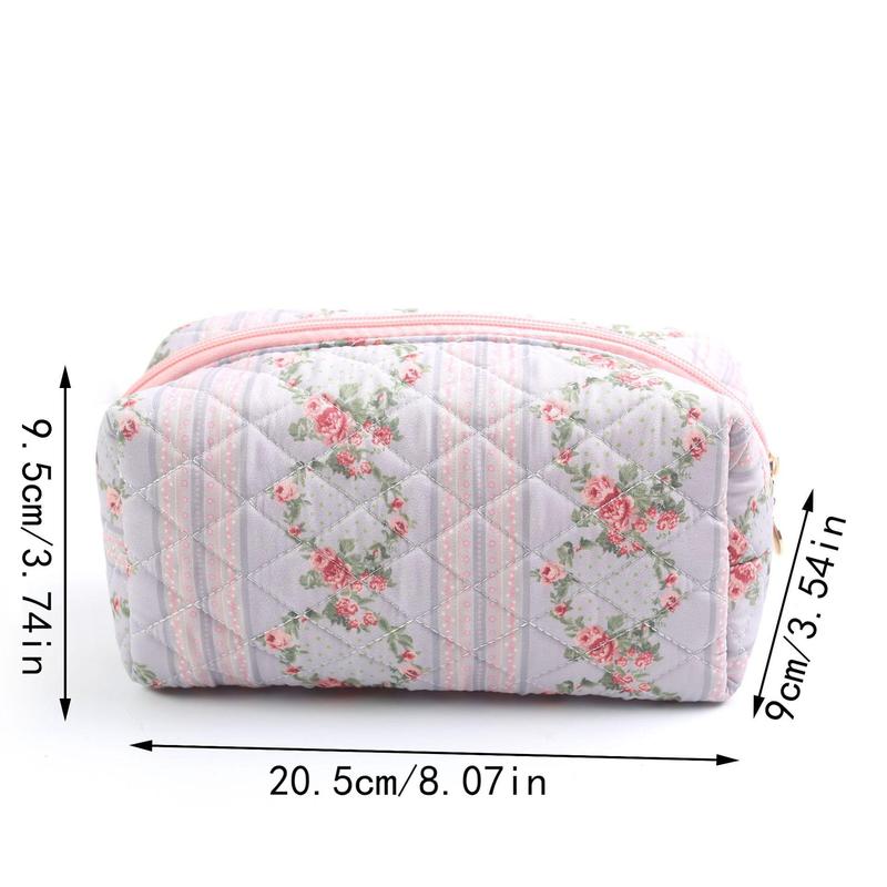 Floral Pattern Quilted Makeup Bag, Portable Cosmetic Storage Bag, Zipper Makeup Organizer Pouch, Great for Skincare, Lotion, Cream, Lip Balm, Eyeliners, Mirror