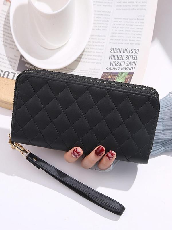 Black Friday Trends Women's Solid Color Long Wallets for Women, Minimalist Argyle Quilted Wallet, Fashion Rhombus Embossed Zipper Design Card Holder