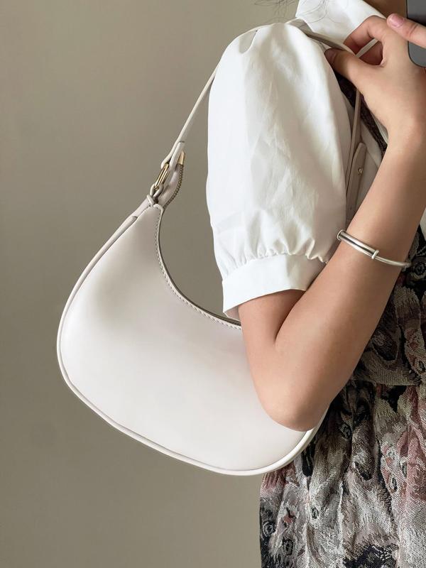 Solid Color Hobo alf Moon Bag for Women, Summer 2024 New Fashionable All-match Underarm Bag for Daily Used, Pu Leather Crossbody Bag for Party, Dating, Back To School Bag, Fall Outfits, Fall Freshness