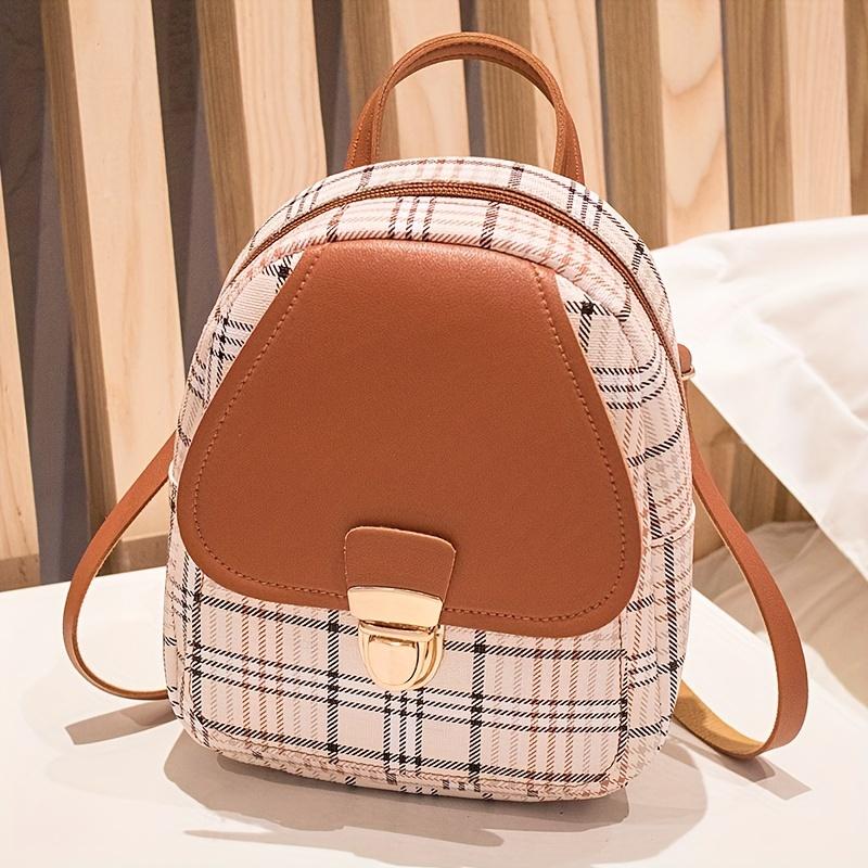 Plaid Backpack With Adjustable Straps, Cute Small Backpack, Zipper Casual Shoulder Bag, Mobile Casual Phone Bag, Lipstick Bag, Key Bag