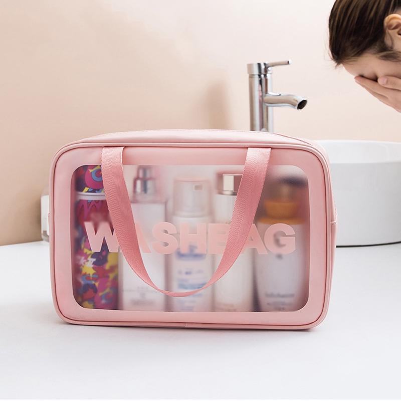 Portable Makeup Bag, 1 Count Large Capacity Travel Cosmetic Storage Bag, PVC Waterproof Toiletry Bag