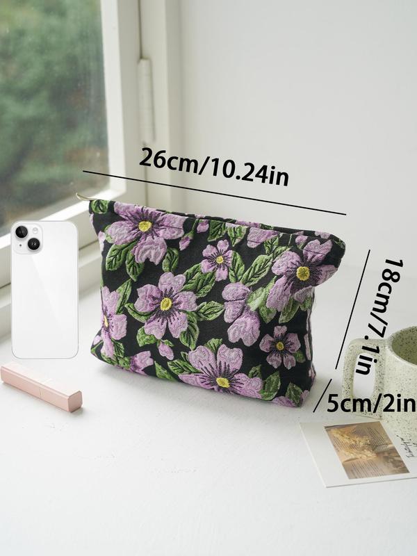 Floral Pattern Makeup Bag, Large Cosmetic Storage Bag for Summer, Travel Essentials, Portable Makeup Organizer Pouch, Versatile Skincare Storage Bag