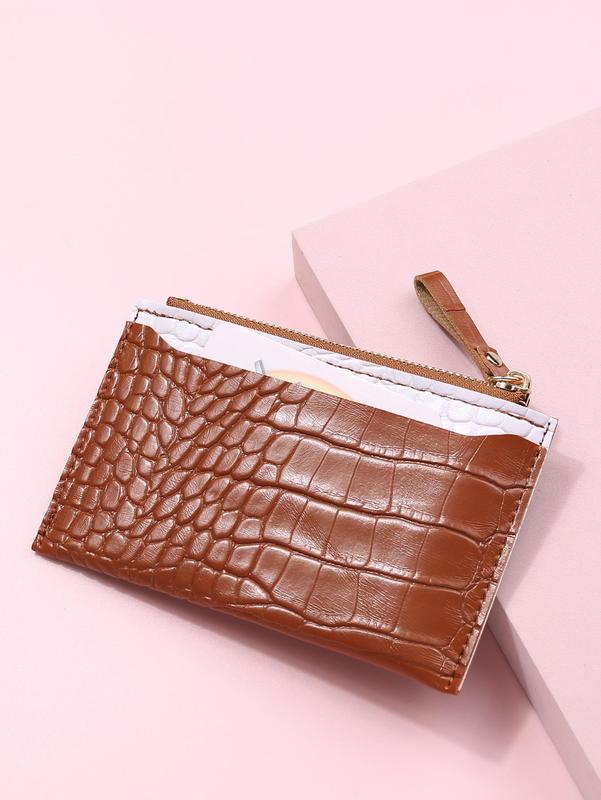 Women's Elegant Plain Crocodile Pattern Zipper Card Holder, Casual Pu Leather Texture Coin Purse, Fashion Versatile Hand Wallet for Daily Use