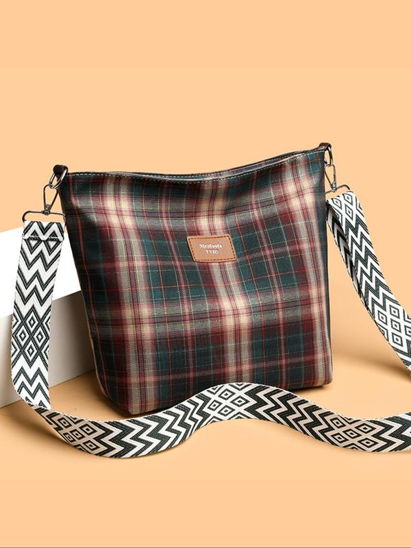 Women's Fashionable Plaid Pattern Crossbody Bag, Casual Versatile Letter Decorated Shoulder Bag for Daily Commute & Travel, Trendy All-match Commuter Bag