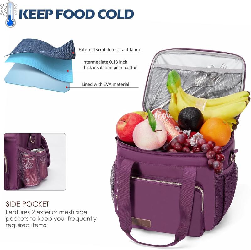 Insulated Lunch Bags for Women Men Lunch Bags Large Lunch Box Leakproof Soft Cooler Tote Bag (Purple, 12L)