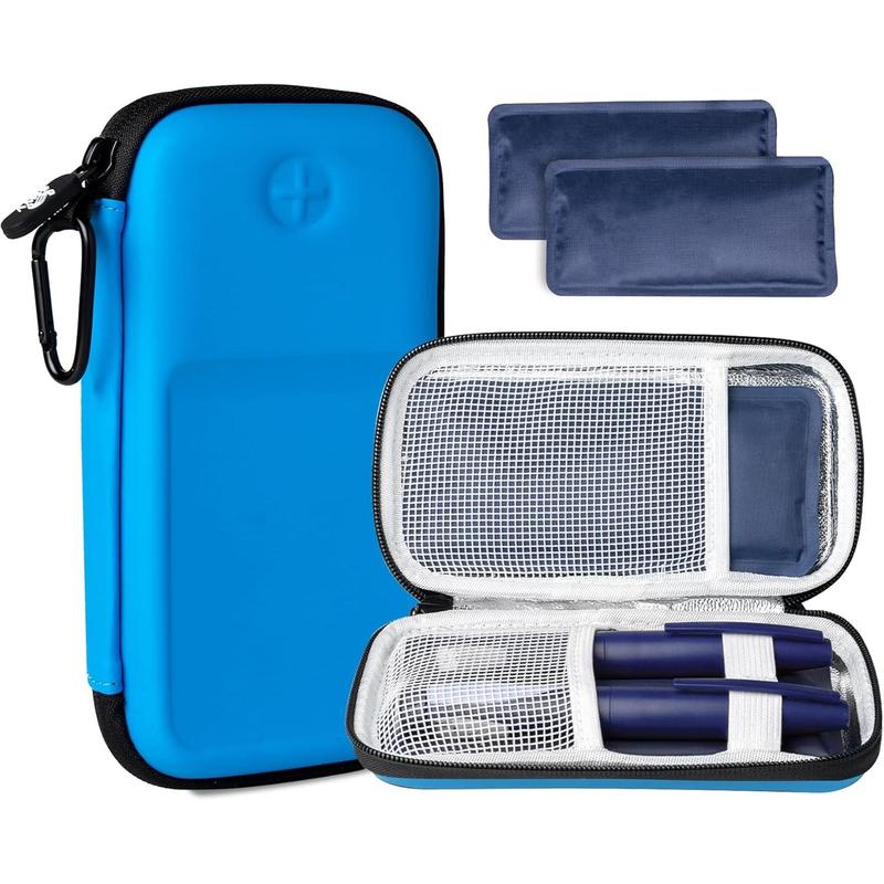 Insulin Cooler Travel Case with 2 TSA Approved Ice Packs, Medication Cooler for Diabetic Supplies, Compact for Daily Life and Trip (Blue)