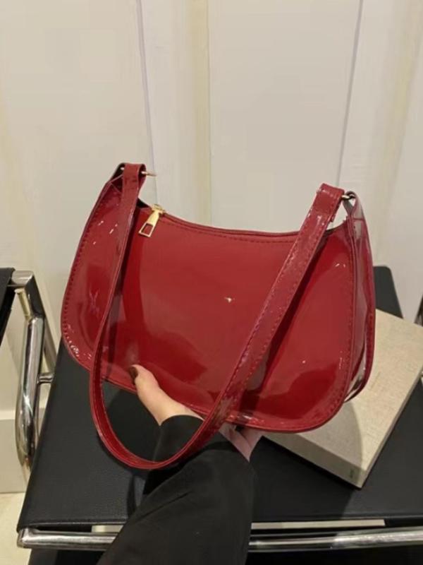 Women's Elegant Solid Handbag, Fashionable Pu Leather Zipper Shoulder Bag for Daily Used, Casual Trendy Versatile High-quality Daily Commuting Bag