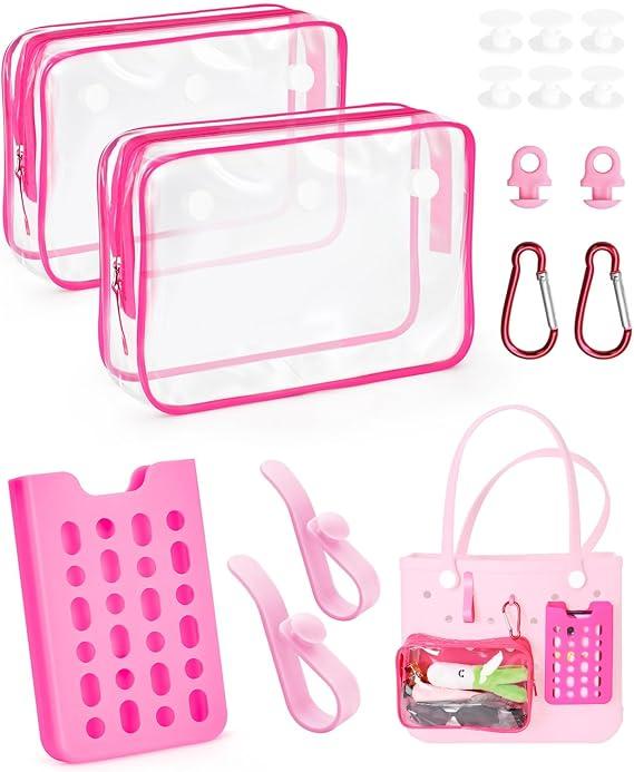 Accessories Set for Bogg Bag, with Silicone Phone Holder, 2 Clear Bogg Beach Tote Bag and 6 Hooks