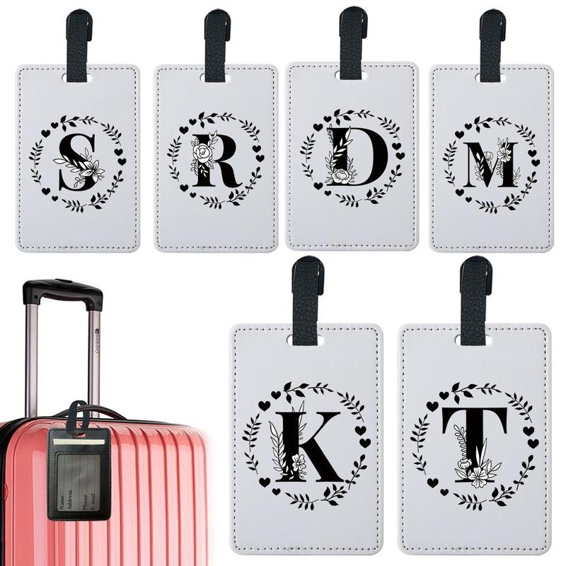 Initials Letter Pattern PU Leather Luggage Tag, 1 Count Durable Suitcase ID Card Holder, Business Cards Waterproof Organizer Case, Travel Accessories