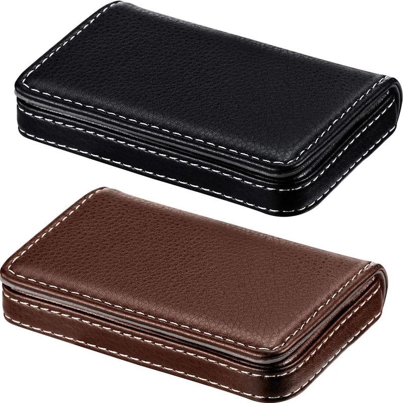 2 Pieces Business Card Holder, Business Card Wallet Leather Business Card Case Pocket Business Name Card Holder with Magnetic Shut, Credit Card ID Case wallet (Black and Coffee)