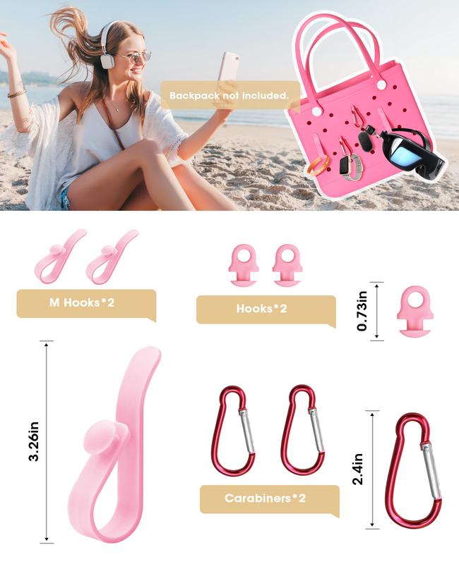 Accessories Set for Bogg Bag, with Silicone Phone Holder, 2 Clear Bogg Beach Tote Bag and 6 Hooks