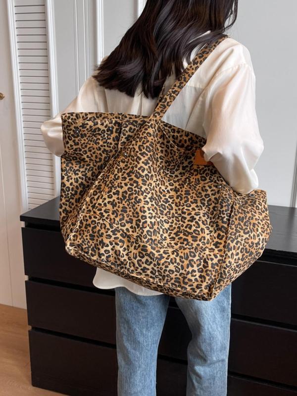 Fashion Leopard Pattern Tote Bag, Casual Large Capacity Shoulder Bag for Women, Trendy Versatile High-quality Daily Commuting Bag, Girl Fashionable Shopping Bag