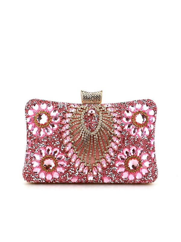 Women's Elegant Rhinestone Flower Decorated Evening Bag, Summer Exquisite Trendy Handbag, Fashionable Clutch Bag for Wedding Party Decoration