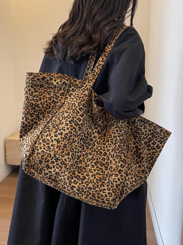 Fashion Leopard Pattern Tote Bag, Casual Large Capacity Shoulder Bag for Women, Trendy Versatile High-quality Daily Commuting Bag, Girl Fashionable Shopping Bag