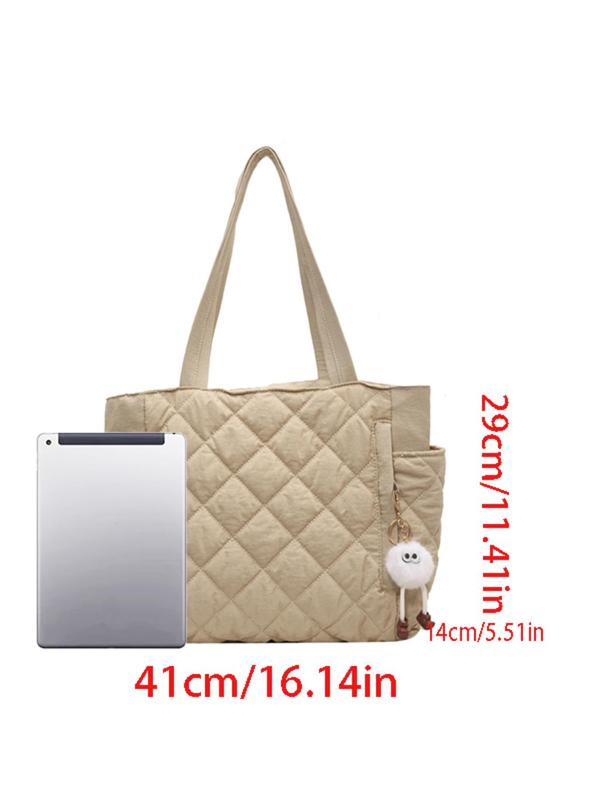 Women's Solid Quilted Tote Bag, Fashionable Large Capacity Shoulder Bag for Daily Used, Casual Trendy Versatile High-quality Daily Commuting Bag