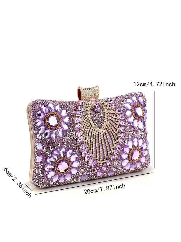 Women's Elegant Rhinestone Flower Decorated Evening Bag, Summer Exquisite Trendy Handbag, Fashionable Clutch Bag for Wedding Party Decoration